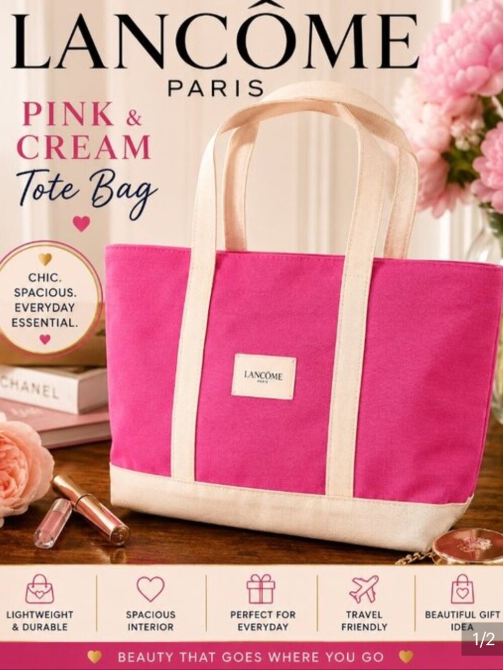 Lancome Pink Canvas Tote Bag